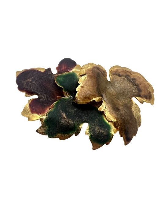 Lot 2 Vintage Metal Leaf Brooch Multicolor Autumn Fall Leaves Gold Tone Patina - Picture 2 of 8